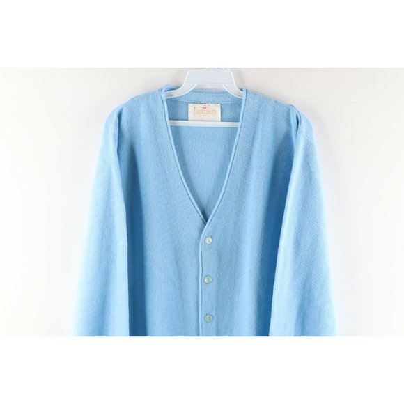 Vtg 70s Rockabilly Mens M Kurt Cobain Knit Cardigan Sweater Carolina Blue USA - Picture 2 of 7